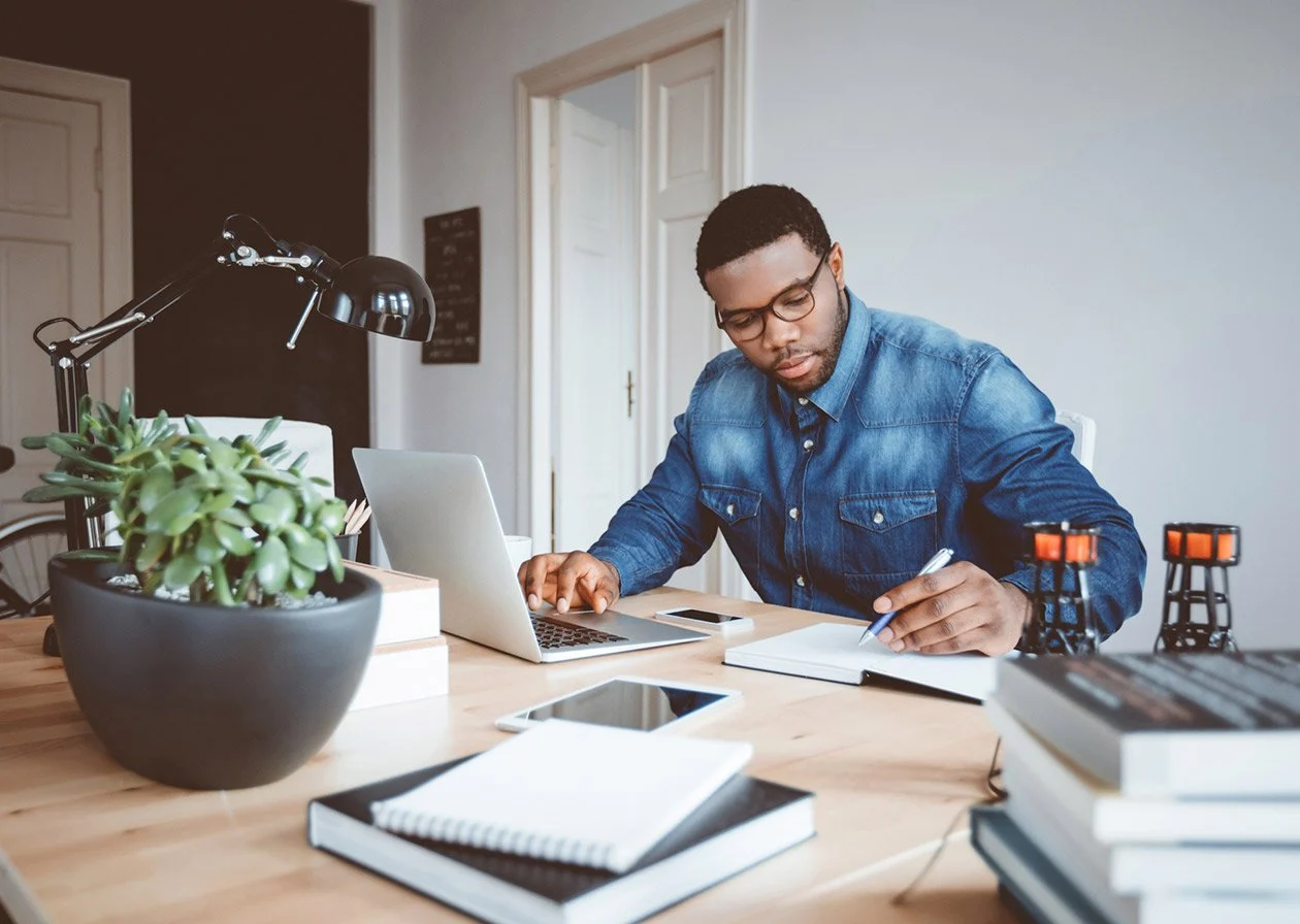 Man working securely from a home office